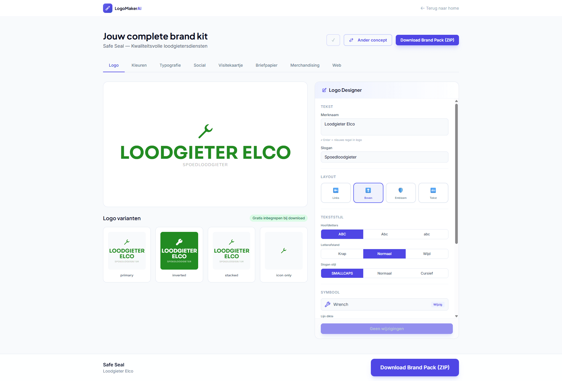LogoMakerAI.nl — desktop weergave