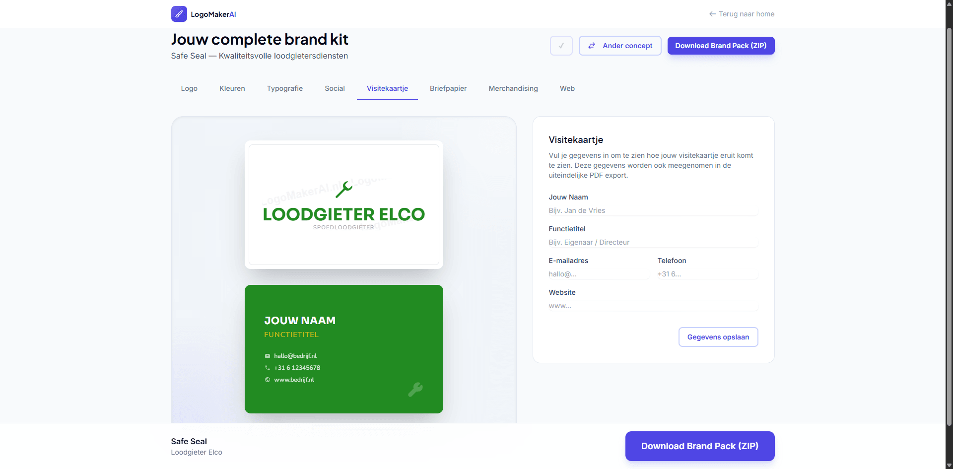 LogoMakerAI.nl — AI-gestuurde logo & brand kit generator