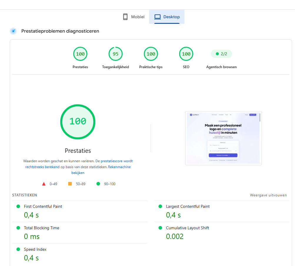 PageSpeed na desktop