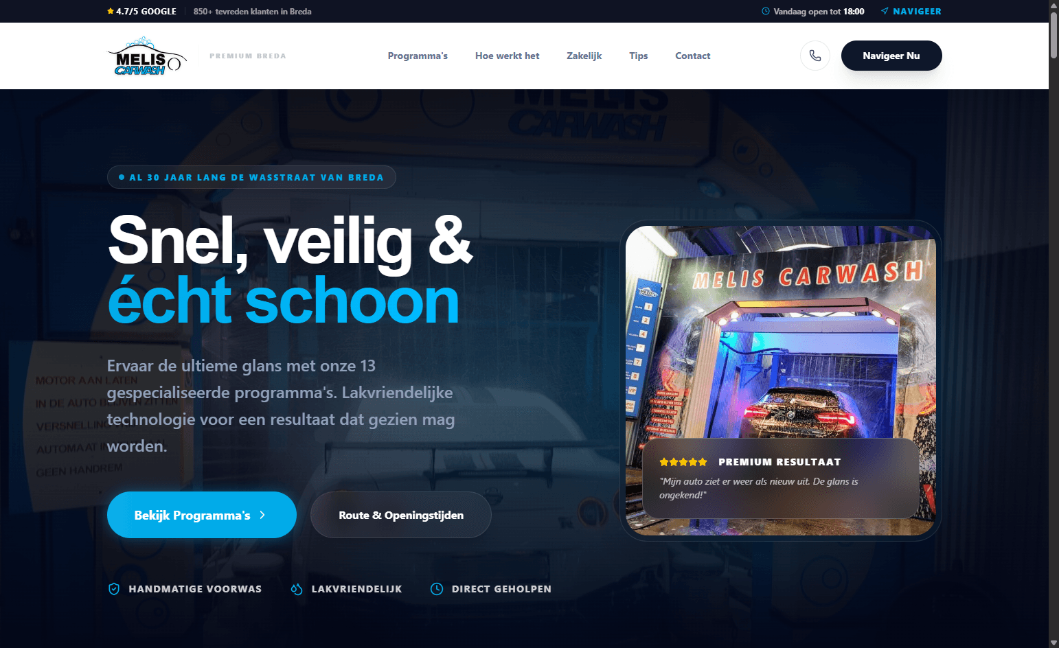 Melis Car Wash — Conversiegerichte website met sterke SEO-basis