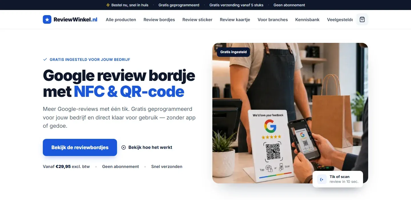 ReviewWinkel.nl — Conversiegerichte webshop voor NFC- en QR-reviewproducten